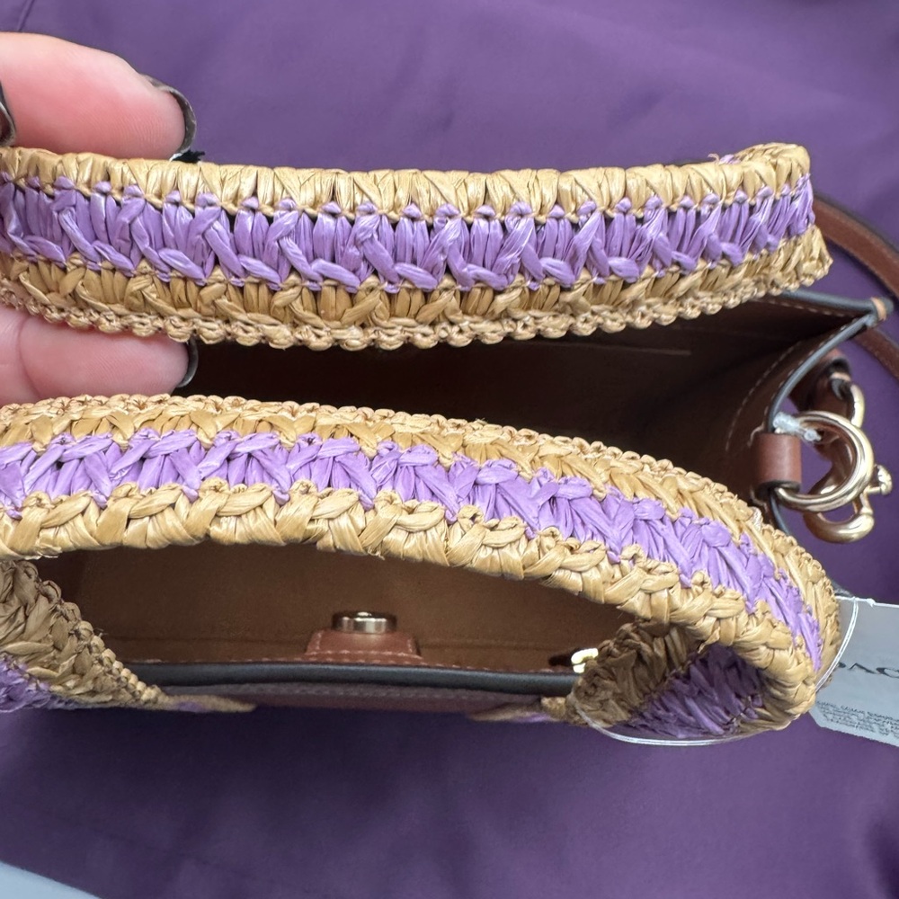 Coach Tan and Purple Leather Tote - Picture 5 of 5